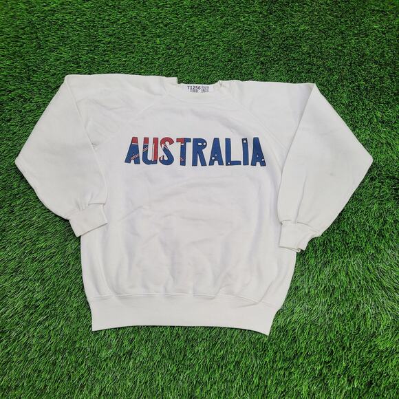 Vintage 1991 Australia Flag Sweatshirt Womens Medium 20x21 Spellout - Picture 1 of 16